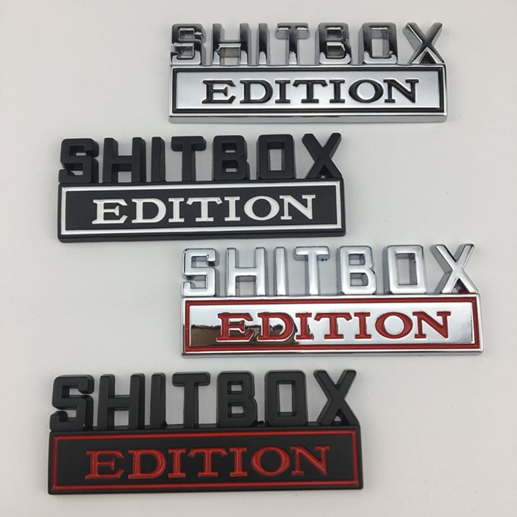 Automobilio emblema, cinko lydinys, SHITBOX EDITION, klijuota montavimas