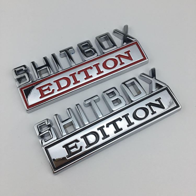 Automobilio emblema, cinko lydinys, SHITBOX EDITION, klijuota montavimas