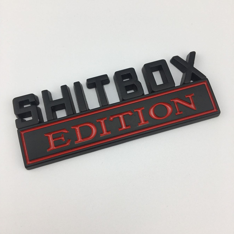 Automobilio emblema, cinko lydinys, SHITBOX EDITION, klijuota montavimas
