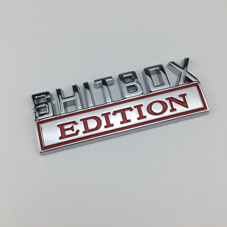 Automobilio emblema, cinko lydinys, SHITBOX EDITION, klijuota montavimas