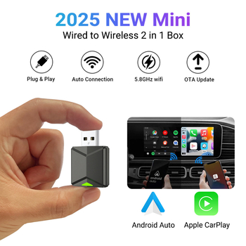 2-in-1 CarPlay laidinio ryšio ir Android Auto sujungimo modulis automobiliams su laidiniu CarPlay ( USB/Type-C sąsaja; Modelis Mini I; Medžiaga ABS+PC; Svoris 30 g; Ekranas: Nėra)