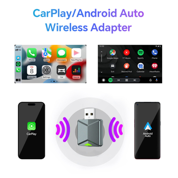 2-in-1 CarPlay laidinio ryšio ir Android Auto sujungimo modulis automobiliams su laidiniu CarPlay ( USB/Type-C sąsaja; Modelis Mini I; Medžiaga ABS+PC; Svoris 30 g; Ekranas: Nėra)