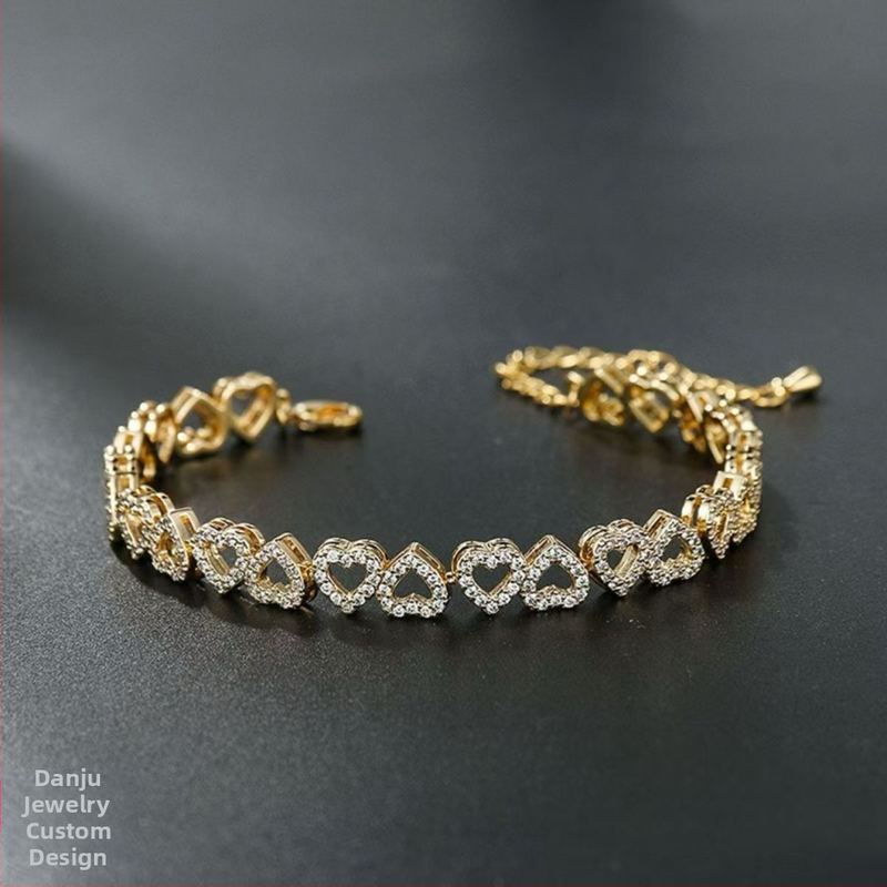 Cirkonio apyrankė su deimantiniu pjovimu, širdies ir lašinio formos moterims