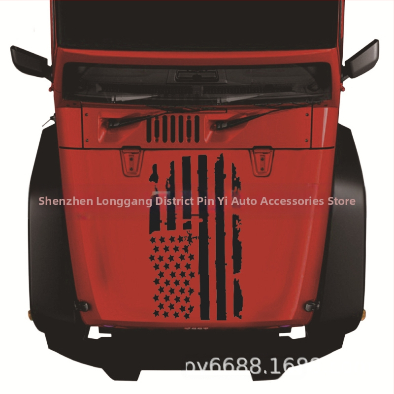 D-778 Prasknutá americká vlajka totem na kapotu auta – samolepiaca fólia na karosériu, montáž lepením, vzor 11, možnosť prispôsobenia