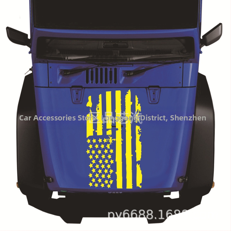 D-778 Prasknutá americká vlajka totem na kapotu auta – samolepiaca fólia na karosériu, montáž lepením, vzor 11, možnosť prispôsobenia