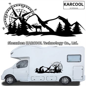 Automašīnas korpusa pašlīmējošā uzlīme ar kalnu motīvu un kompasu dizainu, PVC materiāls, piemērota durvīm un sānu paneļiem RV un bezceļu transportlīdzekļiem