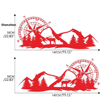 Automašīnas korpusa pašlīmējošā uzlīme ar kalnu motīvu un kompasu dizainu, PVC materiāls, piemērota durvīm un sānu paneļiem RV un bezceļu transportlīdzekļiem