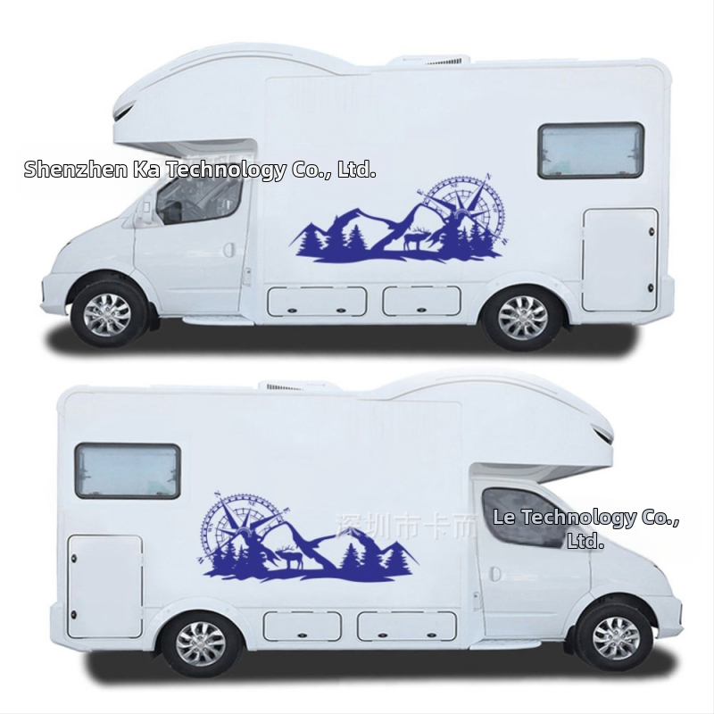 Lepiaca nálepka na karosériu auta s motívom hôr a dizajnom kompasu, PVC materiál, vhodná na dvere a bočné panely, pre RV a terénne vozidlá