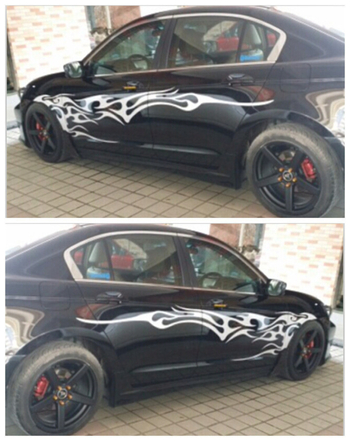 Auto virsbūras uzlīme ar ugunīga elementa totemu dizainu, PVC materiāls, spēcīga adhēzija, pielāgojama garums