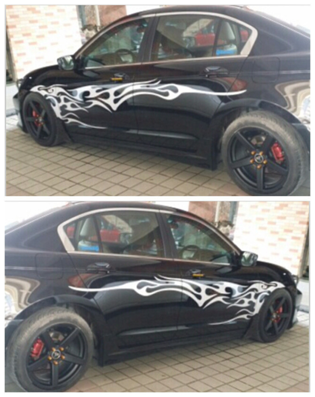 Auto virsbūras uzlīme ar ugunīga elementa totemu dizainu, PVC materiāls, spēcīga adhēzija, pielāgojama garums