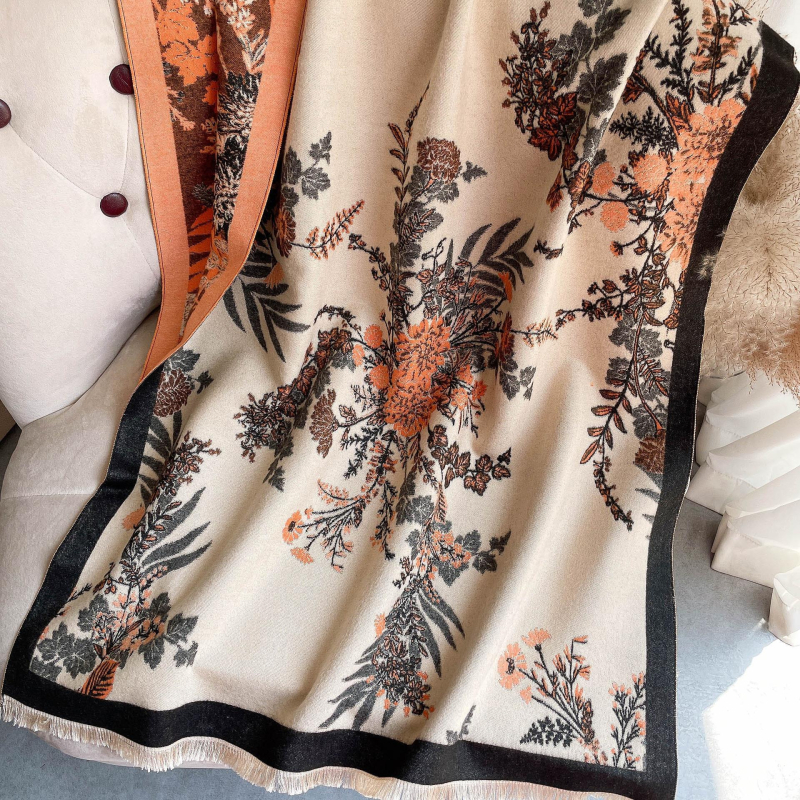 Κασμίρ φουλάρι — φλοράλ ζακάρντ μοτίβο, warp-knit, διακοσμητικό, για όλες τις εποχές