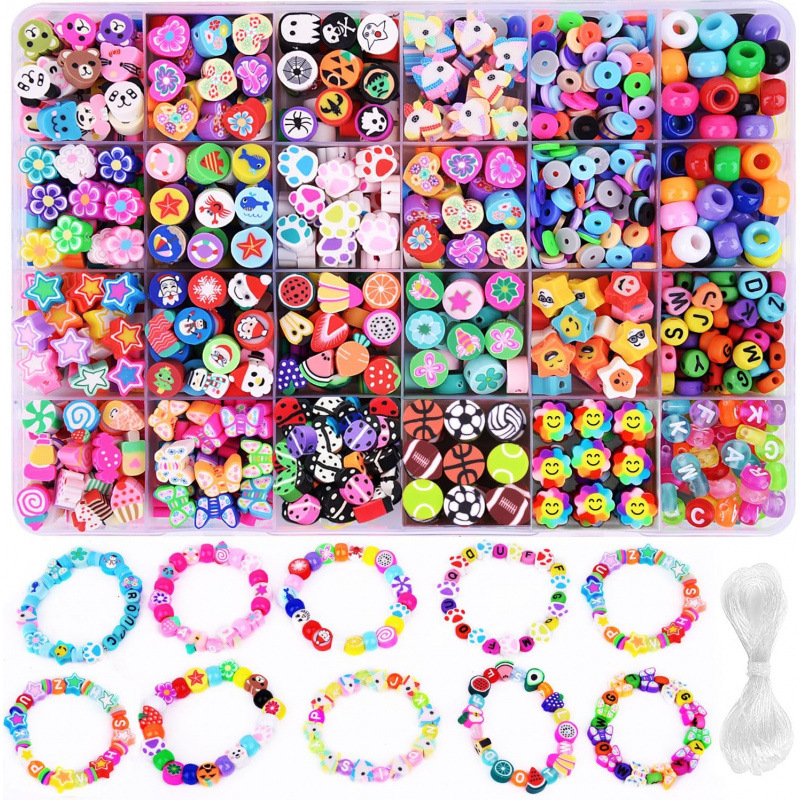 Σετ κατασκευής βραχιολιού από πολυμερή πηλό με χάντρες για τη Γιορτή του Αγίου Πατρικίου, 3480 χάντρες, 24 στυλ, μαλακός πηλός, ηλεκτροπλατίωση