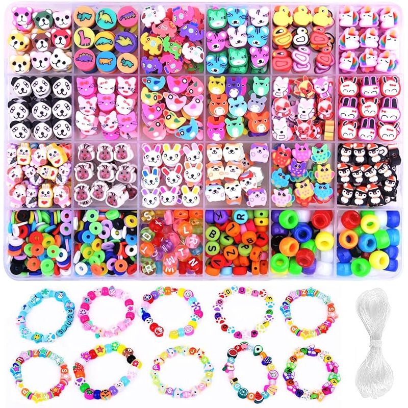 Σετ κατασκευής βραχιολιού από πολυμερή πηλό με χάντρες για τη Γιορτή του Αγίου Πατρικίου, 3480 χάντρες, 24 στυλ, μαλακός πηλός, ηλεκτροπλατίωση