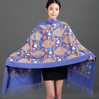 Κεντημένο φουλάρι, warp-knit ύφανση από συνθετικό κασμίρ, ζεστό, για τέσσερις εποχές, πολυεστερική μίξη