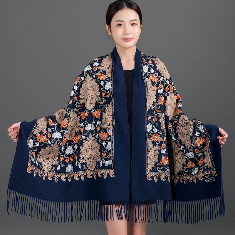 Κεντημένο φουλάρι, warp-knit ύφανση από συνθετικό κασμίρ, ζεστό, για τέσσερις εποχές, πολυεστερική μίξη