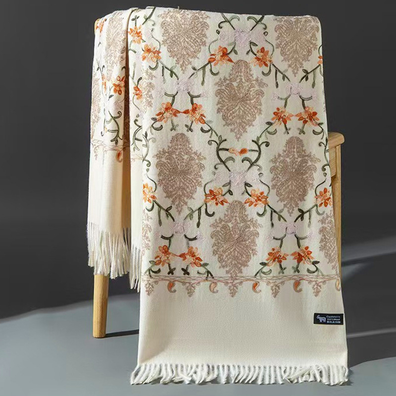 Κεντημένο φουλάρι, warp-knit ύφανση από συνθετικό κασμίρ, ζεστό, για τέσσερις εποχές, πολυεστερική μίξη