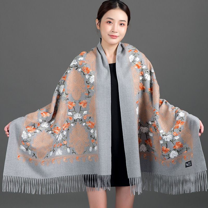 Κεντημένο φουλάρι, warp-knit ύφανση από συνθετικό κασμίρ, ζεστό, για τέσσερις εποχές, πολυεστερική μίξη