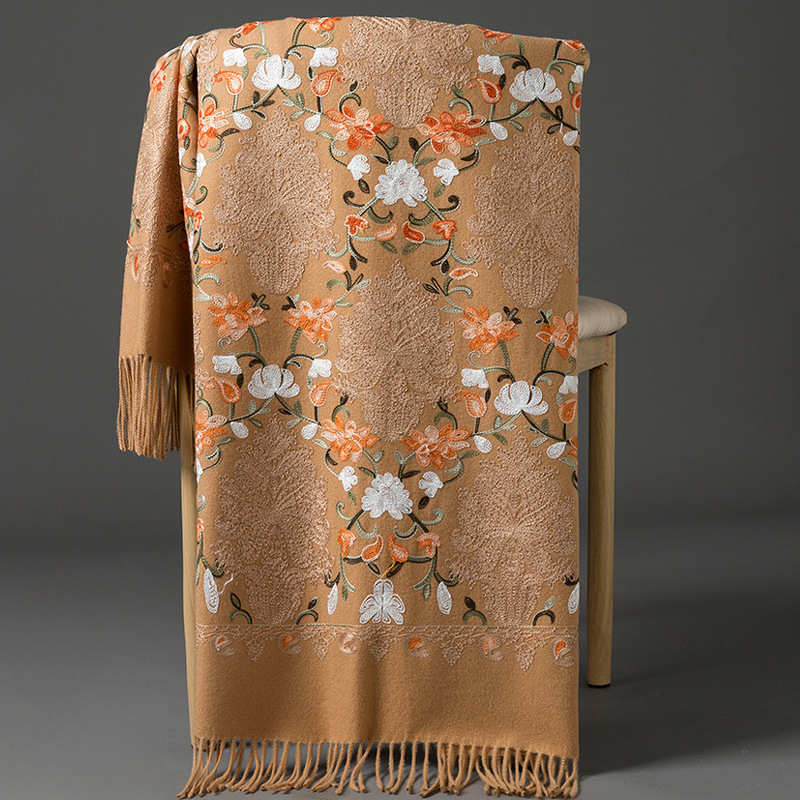 Κεντημένο φουλάρι, warp-knit ύφανση από συνθετικό κασμίρ, ζεστό, για τέσσερις εποχές, πολυεστερική μίξη