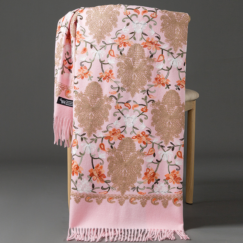 Κεντημένο φουλάρι, warp-knit ύφανση από συνθετικό κασμίρ, ζεστό, για τέσσερις εποχές, πολυεστερική μίξη