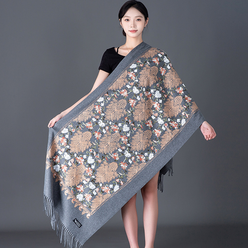 Κεντημένο φουλάρι, warp-knit ύφανση από συνθετικό κασμίρ, ζεστό, για τέσσερις εποχές, πολυεστερική μίξη