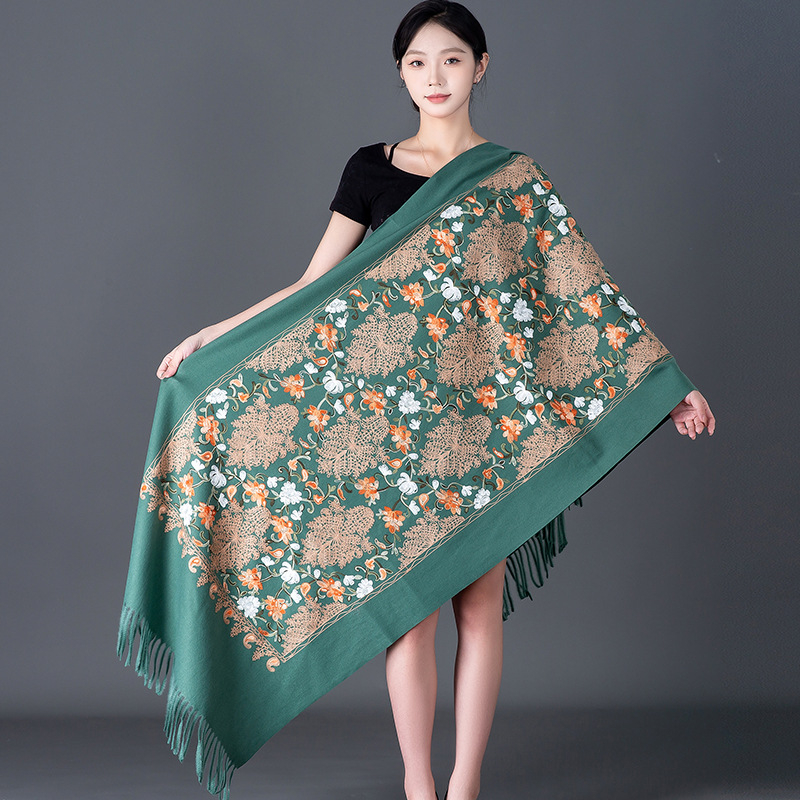 Κεντημένο φουλάρι, warp-knit ύφανση από συνθετικό κασμίρ, ζεστό, για τέσσερις εποχές, πολυεστερική μίξη