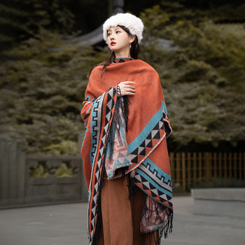 Γυναικεία βαμβακερή φουλάρι-κάπα εθνο-ρετρό στυλ, για όλες τις εποχές