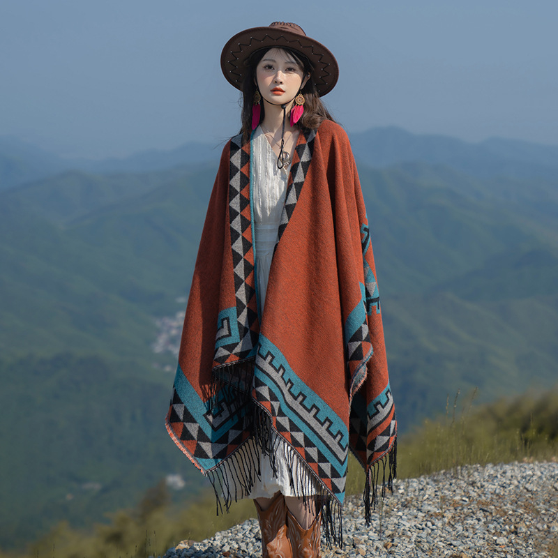 Γυναικεία βαμβακερή φουλάρι-κάπα εθνο-ρετρό στυλ, για όλες τις εποχές