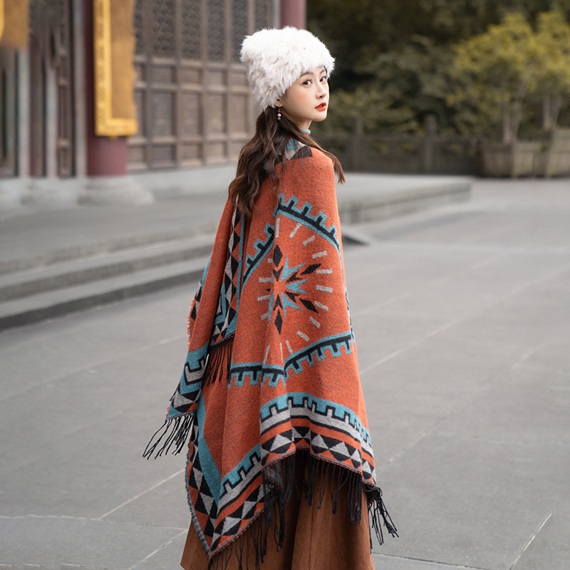 Γυναικεία βαμβακερή φουλάρι-κάπα εθνο-ρετρό στυλ, για όλες τις εποχές