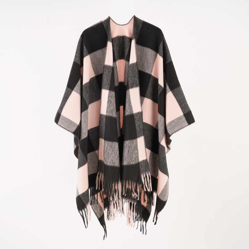 Φουλάρι unisex καρό με φούντες, φθινοπωρινό/χειμερινό, πολυεστέρας