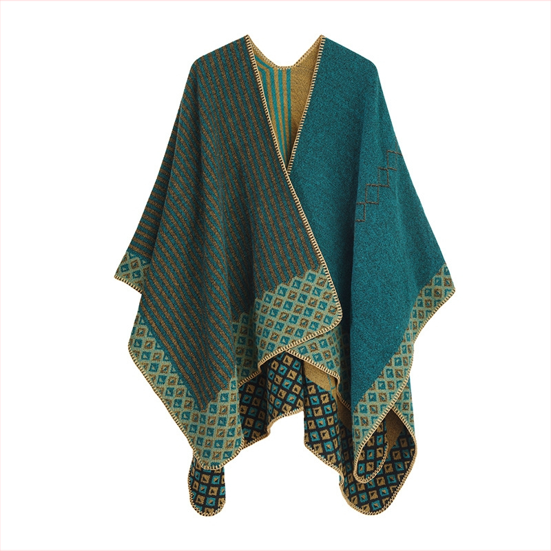 Dámska pletená plášť-šál v retro etnickom štýle, bavlna, celoročné