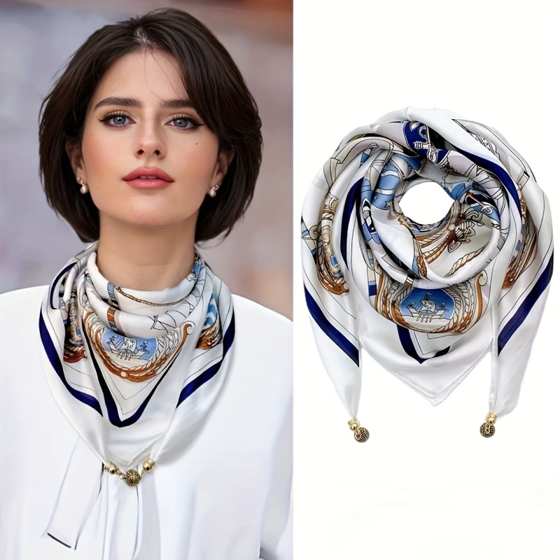 Γυναικείο φουλάρι τετράγωνο με μαγνητικό κούμπωμα – 100% πολυεστέρας, απλό ύφανση, μόδα άνοιξη-καλοκαίρι