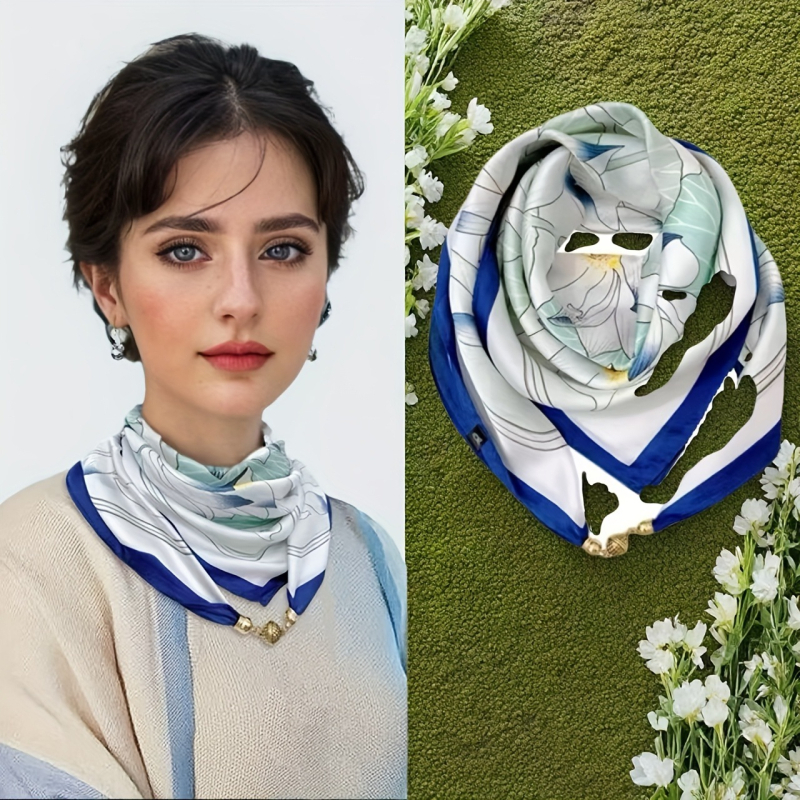 Γυναικείο φουλάρι τετράγωνο με μαγνητικό κούμπωμα – 100% πολυεστέρας, απλό ύφανση, μόδα άνοιξη-καλοκαίρι