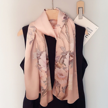 Μακρύ μεταξωτό φουλάρι με σατινέ ύφανση, 100% μετάξι, λογοτεχνικό ρετρό στυλ, μεσαίο μήκος