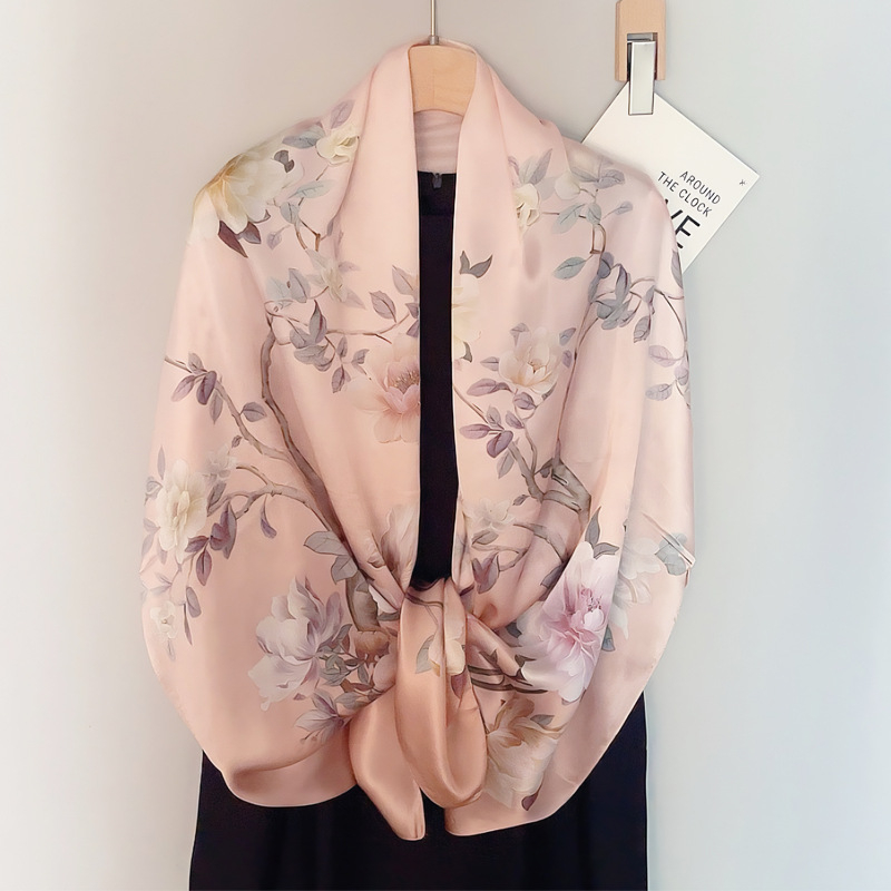 Μακρύ μεταξωτό φουλάρι με σατινέ ύφανση, 100% μετάξι, λογοτεχνικό ρετρό στυλ, μεσαίο μήκος