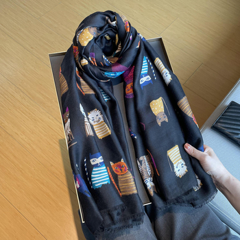 Γυναικείος κασκόλ με γάτα, βαμβάκι-λινό γάζα, ύφανση warp-knit, ζεσταίνει, φθινοπωρινή χρήση