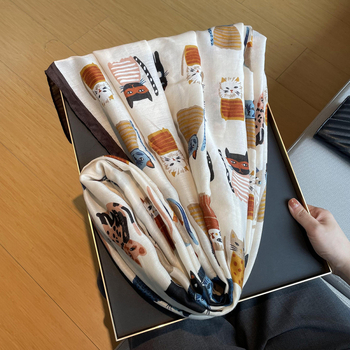 Γυναικείος κασκόλ με γάτα, βαμβάκι-λινό γάζα, ύφανση warp-knit, ζεσταίνει, φθινοπωρινή χρήση