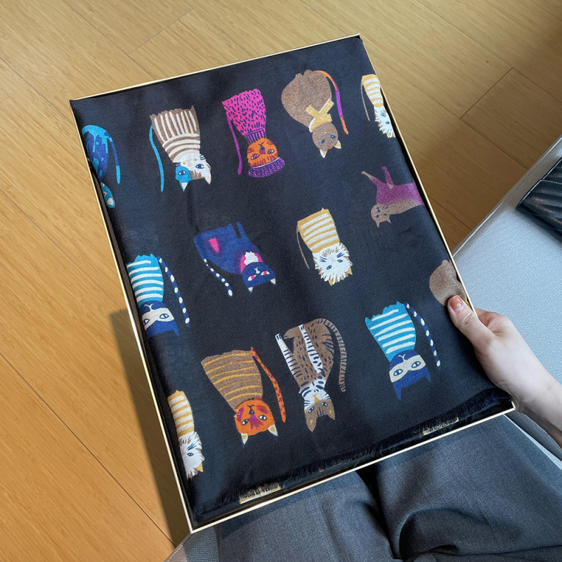 Γυναικείος κασκόλ με γάτα, βαμβάκι-λινό γάζα, ύφανση warp-knit, ζεσταίνει, φθινοπωρινή χρήση