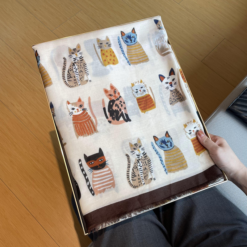 Γυναικείος κασκόλ με γάτα, βαμβάκι-λινό γάζα, ύφανση warp-knit, ζεσταίνει, φθινοπωρινή χρήση