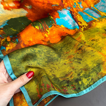 Τετράγωνος μαντήλι σε στιλ ελαιογραφίας, άνοιξη 2025, σατέν ύφανση, πολυεστέρας, εκτύπωση, κομψό καθημερινό αξεσουάρ μετακίνησης