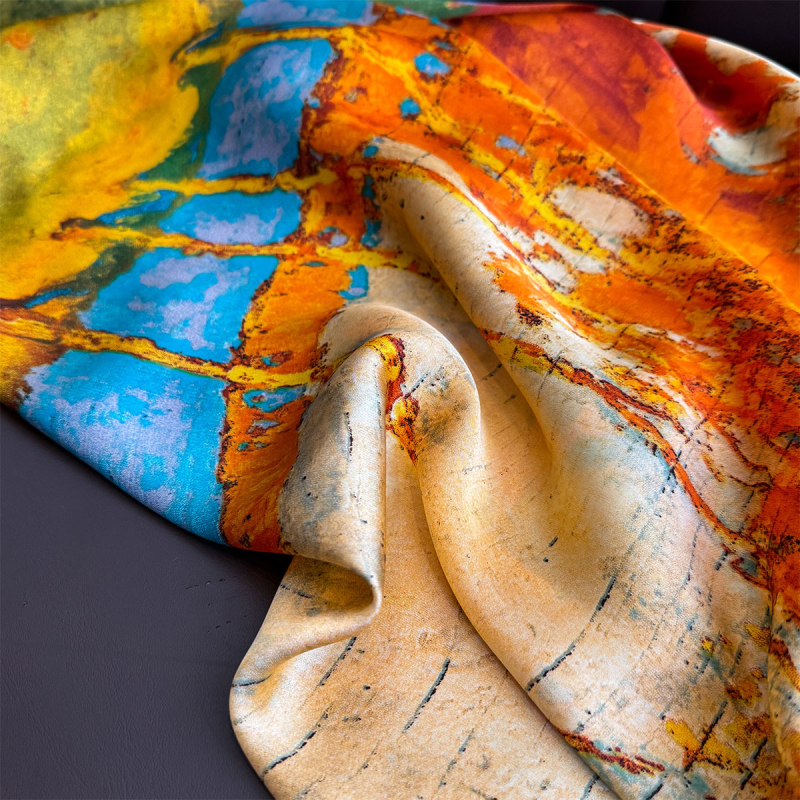 Τετράγωνος μαντήλι σε στιλ ελαιογραφίας, άνοιξη 2025, σατέν ύφανση, πολυεστέρας, εκτύπωση, κομψό καθημερινό αξεσουάρ μετακίνησης