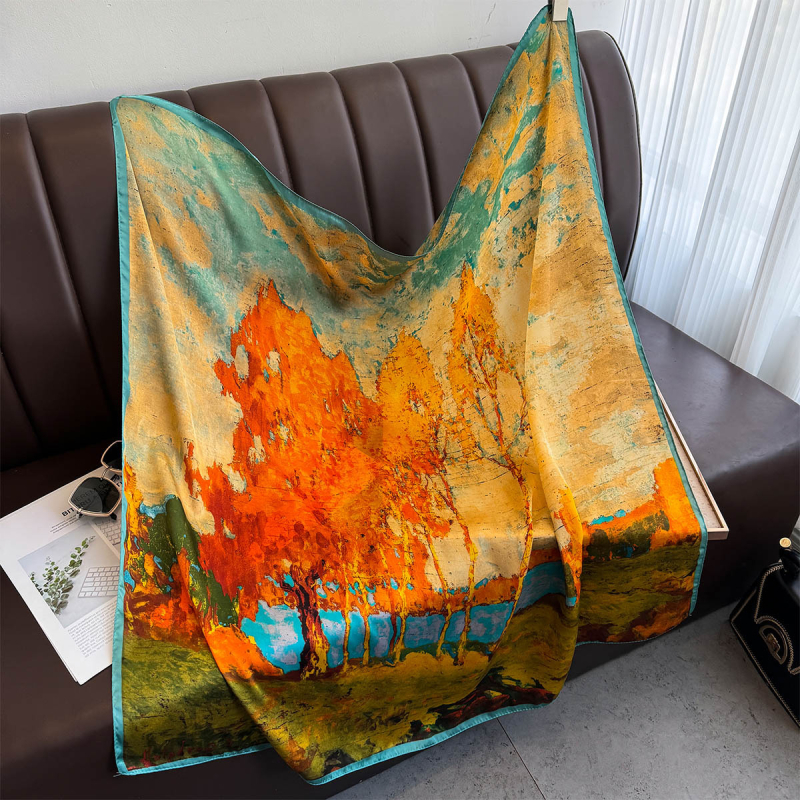 Τετράγωνος μαντήλι σε στιλ ελαιογραφίας, άνοιξη 2025, σατέν ύφανση, πολυεστέρας, εκτύπωση, κομψό καθημερινό αξεσουάρ μετακίνησης