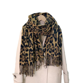 Γυναικείο φουλάρι με λεοπάρ μοτίβο – warp ύφανση, θερμική λειτουργία, για τον χειμώνα, ύφασμα imitation cashmere, πολυεστέρας >96%