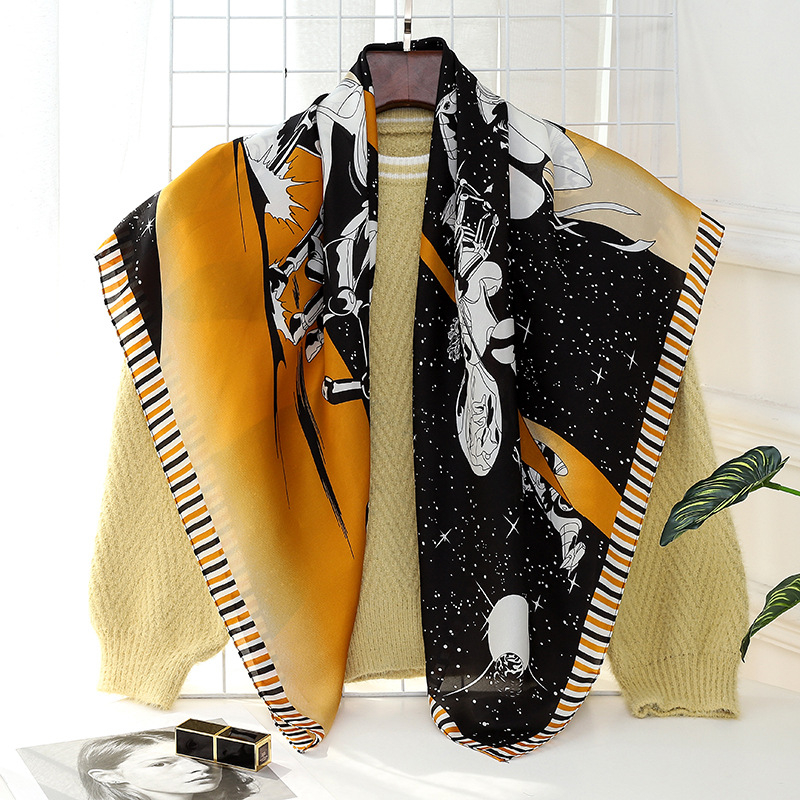 Yoohoo τετράγωνο φουλάρι από βαμβακομετάξι με απλή ύφανση, εκτύπωση, βαφή tie-dye και σατινέν φινίρισμα — καλοκαιρινή μόδα