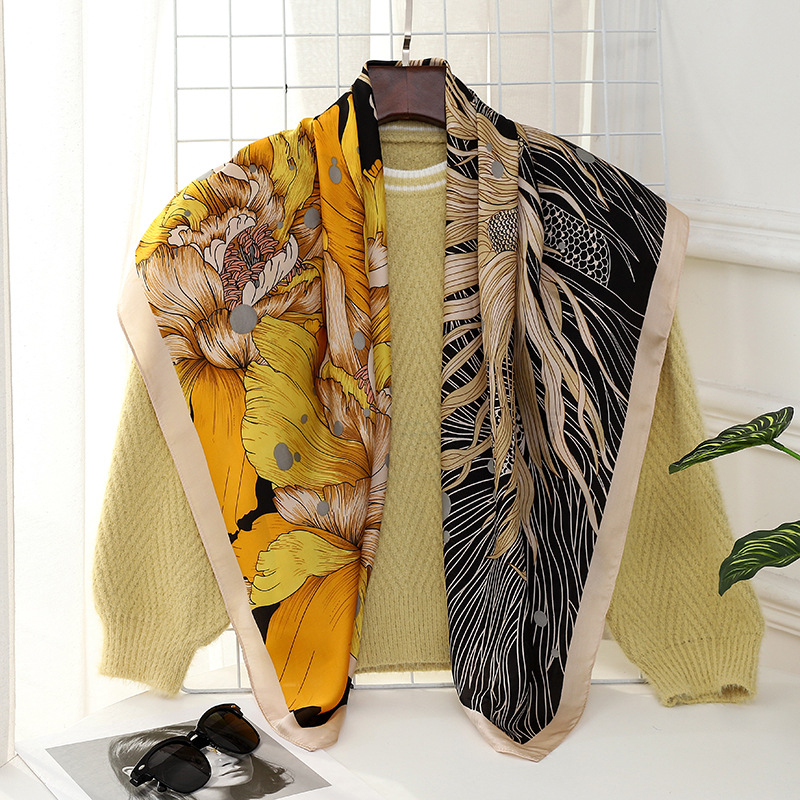 Yoohoo τετράγωνο φουλάρι από βαμβακομετάξι με απλή ύφανση, εκτύπωση, βαφή tie-dye και σατινέν φινίρισμα — καλοκαιρινή μόδα