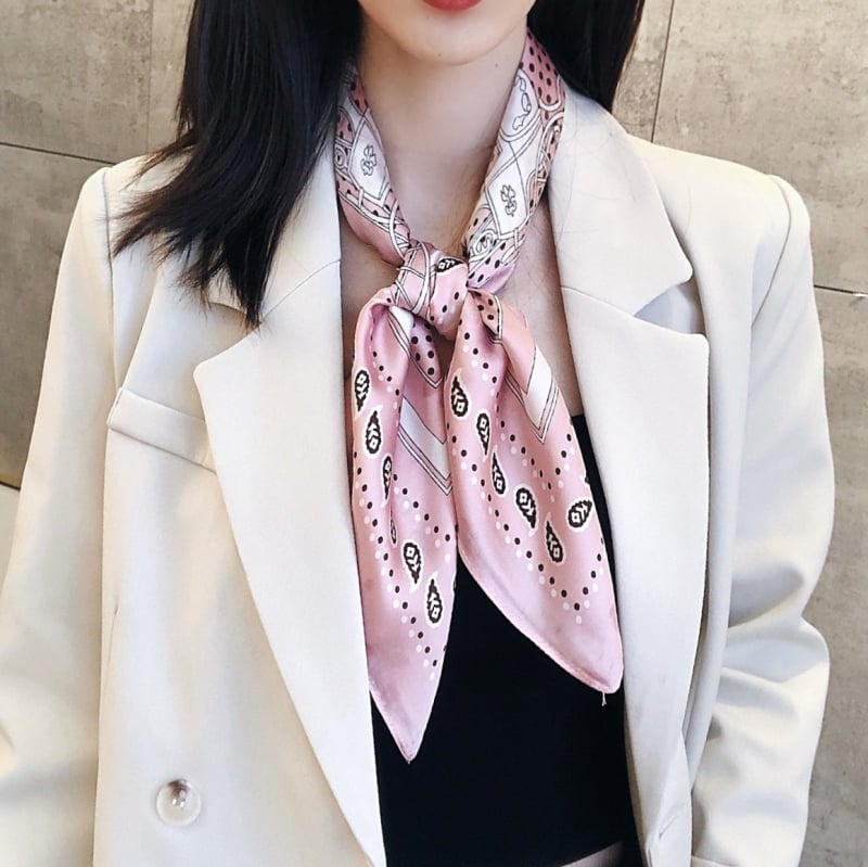 Τετράγωνο μαντήλι σε στυλ Κορέας, με πουά, σατινέ, για το καλοκαίρι