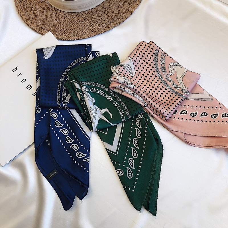 Τετράγωνο μαντήλι σε στυλ Κορέας, με πουά, σατινέ, για το καλοκαίρι