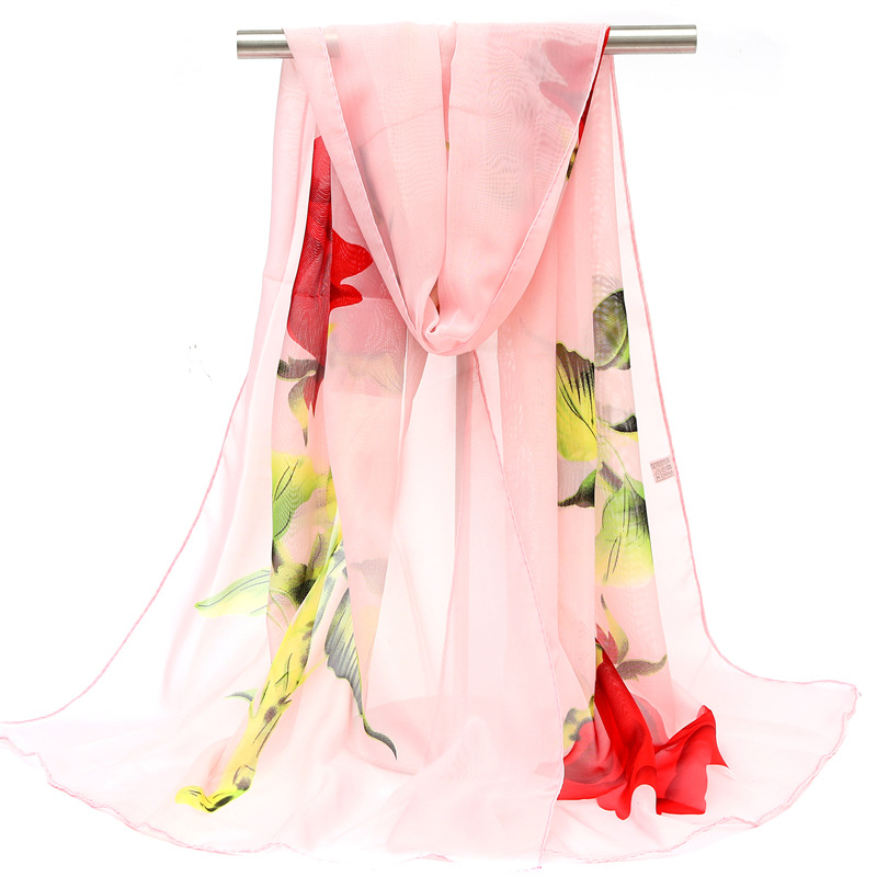 Φουλάρι chiffon για άνοιξη - φρέσκο και γλυκό στιλ, πολυεστέρας, απλής ύφανσης, κασκόλ για παραλία με προστασία από τον ήλιο