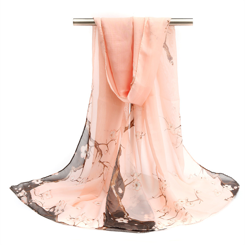 Φουλάρι chiffon για άνοιξη - φρέσκο και γλυκό στιλ, πολυεστέρας, απλής ύφανσης, κασκόλ για παραλία με προστασία από τον ήλιο