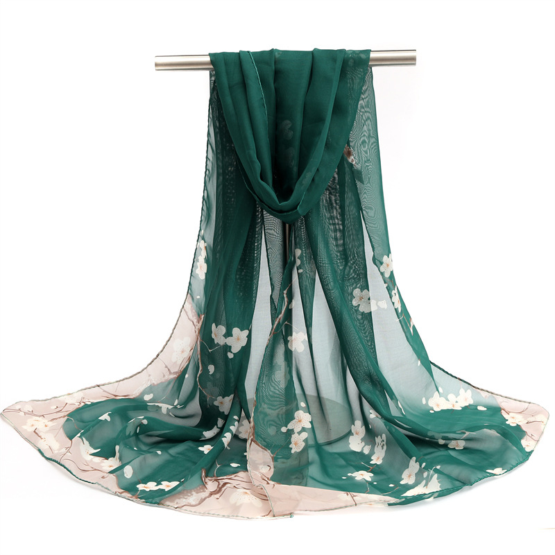 Φουλάρι chiffon για άνοιξη - φρέσκο και γλυκό στιλ, πολυεστέρας, απλής ύφανσης, κασκόλ για παραλία με προστασία από τον ήλιο