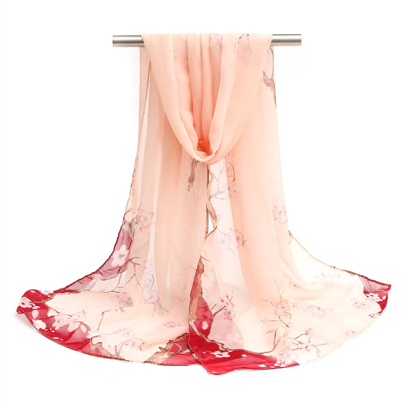 Φουλάρι chiffon για άνοιξη - φρέσκο και γλυκό στιλ, πολυεστέρας, απλής ύφανσης, κασκόλ για παραλία με προστασία από τον ήλιο